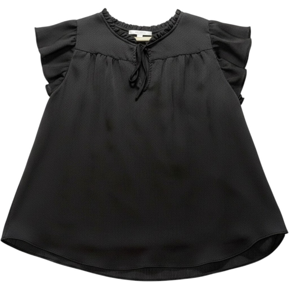 LC Lauren Conrad Blouse Women Large Black Flutter Sleeve Ruffle Neck Top
